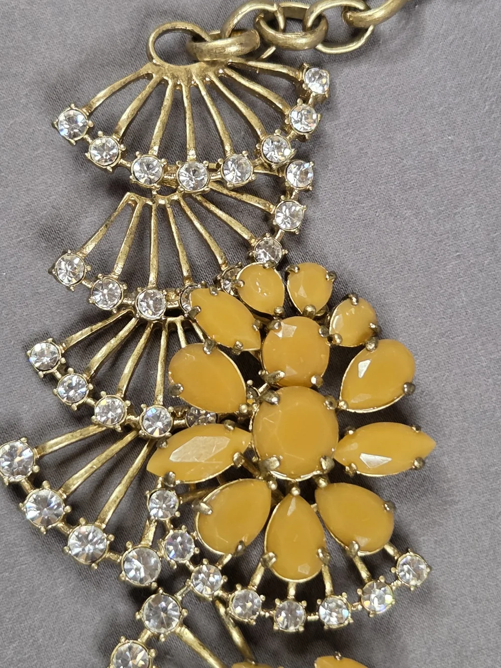 Vintage J.Crew Crystal Blizard Statement Necklace, Yellow Floral Rhinestone Bib
